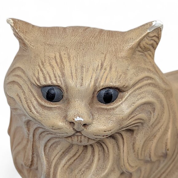 Vintage Ceramic Cat Life Size Figurine Persian Cream Beige Gray Eyes - Picture 8 of 15